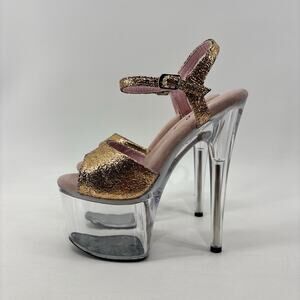 Ellie Womens Size 6 High Heel Sandals Pink Metallic Open Toe Platform Stiletto